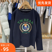 TW 2022 spring new loose display slim printed little bear round collar cover head long sleeve T-shirt TTLA221202P