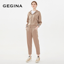 GEGINA Gigina womens new mid-waist elastic waist lace-up loose casual trousers womens stretch sweatpants