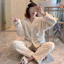 Coral Suede Pajamas Woman Autumn Winter Thickened Flannel Velvet Plus Suede 2020 New Cute Champagne Spring Home Suit Suit