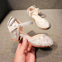 Girls Sandals 2021 Spring Summer Childrens Shoes Crystal Princess soft bottom show dance high heels sparkling sequins