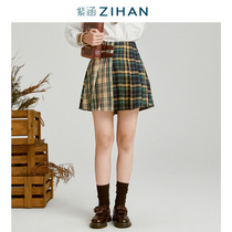 The Adventures of Tibetan Treasure Zihan Mori Womens Spring and Autumn Plaid Skirt High Waist Short Skirt Mori Womens A- shaped Half Skirt Tide