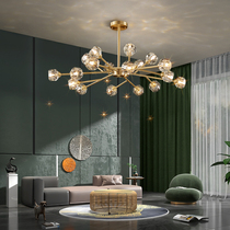 Chandelier post-modern simple high-grade light luxury living room lamp restaurant bedroom molecular lamp all copper crystal lamp decorative Net Red