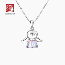 Old silversmith 925 silver little Angel silver necklace female hipster choker imitation Crystal sweet cute Super fairy necklace