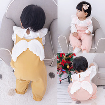 Poison Little White Baby Pure Cotton Back With Pants Spring Autumn Child Clothing Baby Angel Wings Back Strap Pants 1 Child Foreign Air Long Pants