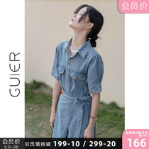 GUIER fake two denim dress dress 2022 new summer thin strap to collect waist-style dress for children