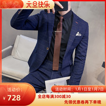 Fugui bird casual suit mens two-piece Korean slim two-button British suit suit suit plaid suit jacket