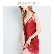 Sexy lace suspender nightgown female summer thin silk V collar slim back pajamas female summer thin soft smooth