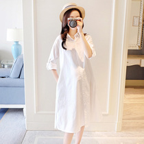 Maternity shirt Spring and autumn professional white shirt dress fashion medium long large size nursing maternity dress spring top