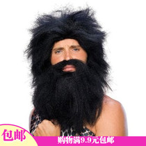 1 Halloween acting dress Cos wig indigenous wig sets Wildman wig headgear Wig Moustache