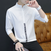 70%-sleeve T-shirt for mens shirts spring and summer tides The Korean version trend to fix handsome and semi-sleeve stand-up collar casual lining clothes for men