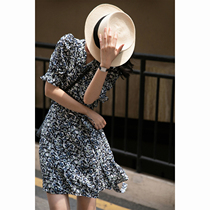 Rui time vintage garden V-collar French twigs flower tea break skirt silky dress Womens Long Short s p