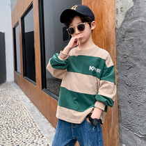 Boys long sleeve T-shirt autumn 2020 new large childrens striped dress shirt base shirt Korean version of leisure tide