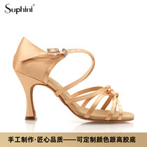 Suphini boutique custom satin soft bottom with high heel female style fighting denim rumba samba precisely Latin dance shoes