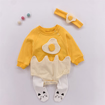 Baby autumn baby jumpsuit male cute super cute out of cotton female egg flower climbing suit long sleeve triangle