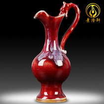 Ceramic small vase Antique kiln red Jun porcelain Chinese home decoration Living room flower arrangement handicraft ornaments