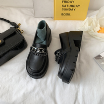 Thick bottom thick heel with a foot pedal black 2021 spring new retro Inron heightening day system jk 100 hitch a little leather shoes woman