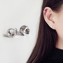 Knock on the cool 925 pure silver earbone ear buckle with earhole personality punk wind handsome and minimalist mini-ear ring earrings