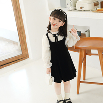 Childrens princess style velvet skirt autumn clothes net gauze sleeve dress girl slim A- line dress foreign style retro dress