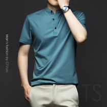 Summer short sleeve t-shirt male tide card Korean version trendy body Compassionate Blouse Ice Silk Light Cotton High-end Men Polo Shirt