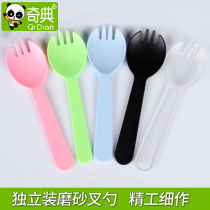 Disposable plastic spoon wholesale color fork spoon ice cream fruit fishing dessert cake spoon long handle spoon