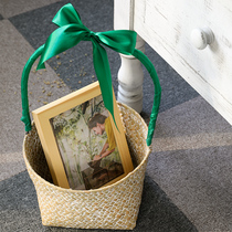 KENS seagrass choreography basket handmade green plant flower pot set tabletop snacks fruits and vegetables basket Basket accompanied by hand gift basket