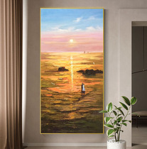  Handmade oil painting high-end light luxury vertical version of the painting at the end of the corridor means good entrance porch decoration painting sunrise scenery