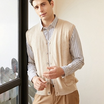 100 pure mountain cashmere sweatshirt male cardiovert horse chia autumn winter knit business casual loose V collar with sleeveless sweater