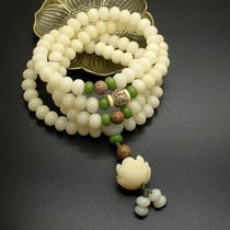 Natural White Jade Bodhi root bracelets 108 Bodhi beads bracelet men and women Joker necklace long simple play