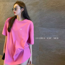 Korea summer 2021 New Korean version of long loose Net Red foreign gas ins pink short sleeve mens T-shirt womens lovers