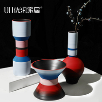 Hand-painted Morandi color vase Nordic ceramic ornaments living room flower arrangement creative wide mouth red and blue Big Bottle Flower