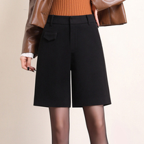 2020 new tooling 50% pants female autumn and winter style outside wearing woolen shorts high waist loose with slim winter broadlegged pants