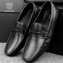 Italian beanie shoes mens leather breathable autumn business casual British set feet lazy low-top driving shoes European station