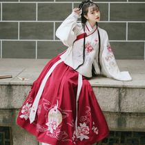 Original Ming Han dress female Chinese style spring and Autumn non-ancient costume collar Pipa sleeve waist short coat skirt suit