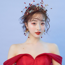Cute Bridal Wine Red Color Retro Wedding Crown Handmade Flowers Golden Toast Hair Stirrup Styled Korean-style Styling Accessories