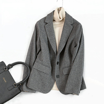 Gray blazer womens autumn and winter 2020 new slim slim retro temperament herringbone wool suit