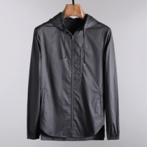 Spring new mens coat silky cotton fabric fashion slim mens solid color thin hooded jacket