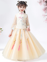 Red children Hanfu girls winter plus velvet thickened Tang suit Chinese style cheongsam New Year dress baby costume Super fairy