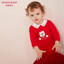 Autumn and winter love for infants and children in March neutral men and women small babies red thickened padded long-sleeved one-piece climbing suit