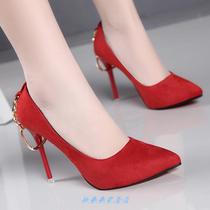 High heels womens stiletto shoes 2021 spring and summer New all sexy girl pointed shoes red bridesmaid womens shoes