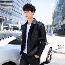 2020 new leather jacket mens pure handsome jacket Korean version trend slim handsome youth spring and autumn locomotive jacket