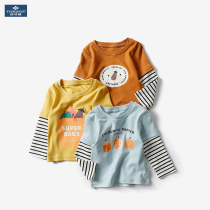 Baby long sleeve T-shirt top Boys spring childrens spring and autumn base shirt fake two pieces baby cotton T-shirt Childrens clothing