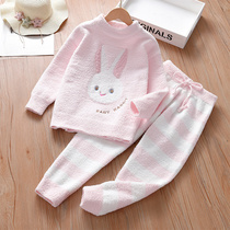 Girl Sleepwear Suit Flannel Velvet 2021 Children Womens Autumn Winter Plus Suede Thickened Winter Cute Super Cute home Costume Winter