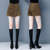 Corduroy shorts womens 2020 autumn and winter new high waist thin loose culottes wear a-line pants leggings pants