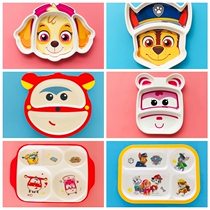 Childrens plate grid cartoon Barking team baby tableware Kindergarten Super Fly creative baby divider bowl spoon