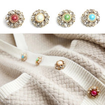 2 5cm Golden rhinestone pearl button knitted jacket round metal decorative buckle Korean accessories accessories