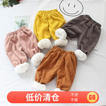 Girl Pants Plus Suede Thickened Autumn Winter Children Light Cage Pants Kiddie Dress Baby Trousers Foreign Air Boy Pants Loose