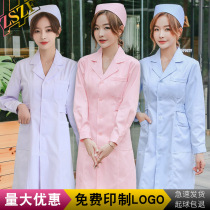 Nurse uniform long sleeve female doctors clothing white coat thick beautician embroidery clothing pink blue waist overalls