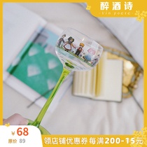 Small cute Alsace with handmade folk doll Cup wine glass drunken poem