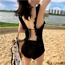 Sexy bikini one-piece hot spring swimsuit female fairy fan Korean ins wind backless net red belly cover thin swimsuit