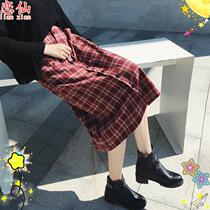 Autumn and winter New plaid skirt womens long single-breasted A- line dress high waist retro one-step skirt bag arm long skirt